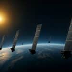 Representación figurada de una flota de satélites Starlink (xnk/Shutterstock)